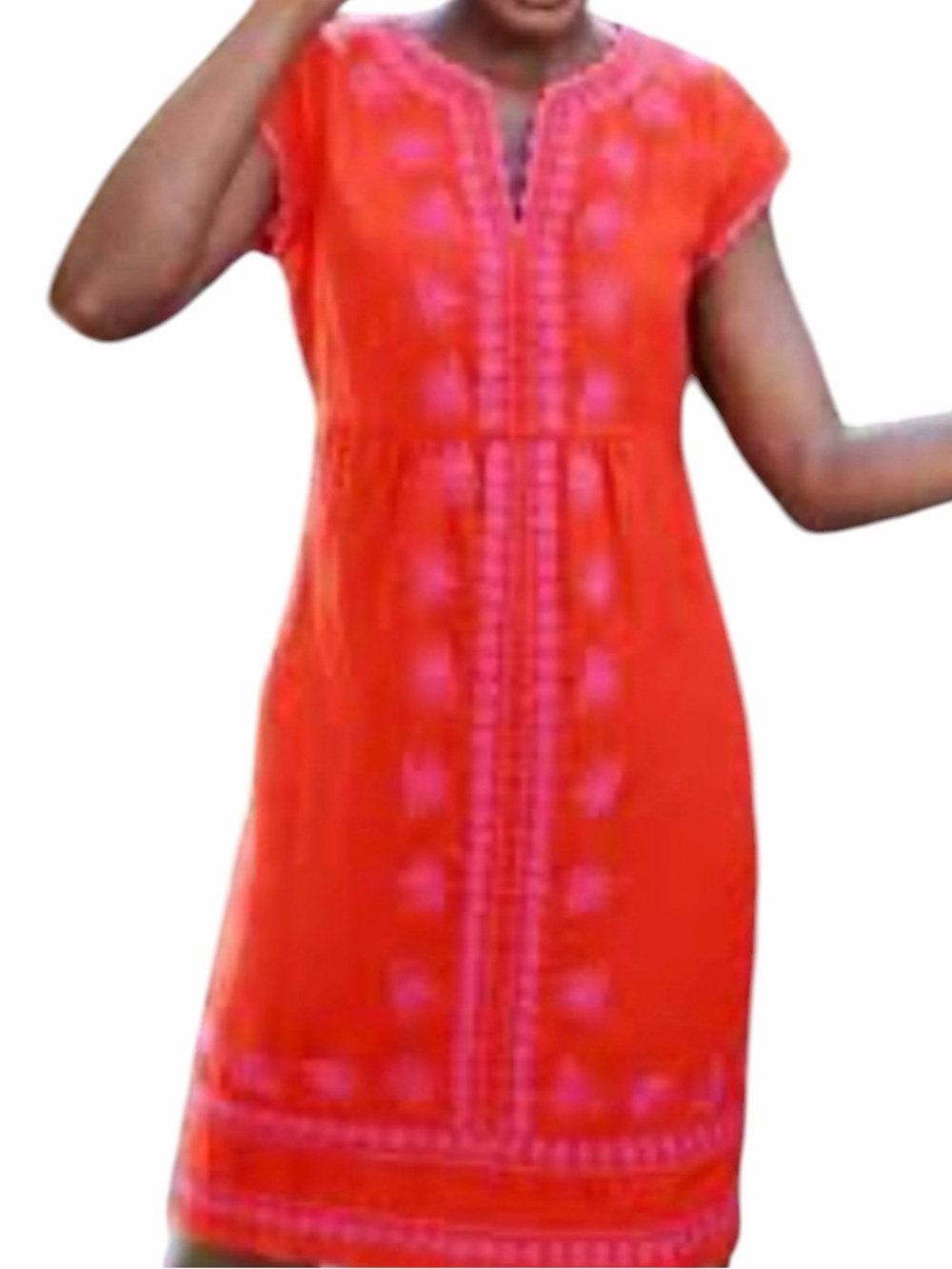 Boden Orange with Violet Embroidery "Bea" Short Sleeve Shift Dress 6R